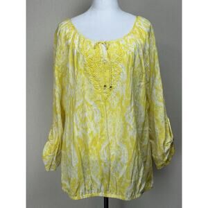 Lane Bryant Women’s Top 3/4 Sleeves Yellow Embroidered Elastic Waist Sz 18/20